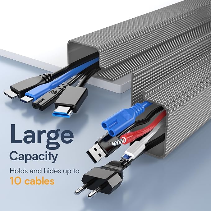 Delamu 157in Cable Management Under Desk, Safe & Tidy Under Desk Cable Management for Home & Office, Cord Organizer for Desks, Wire Organizer Kit, 10 Pack Grey