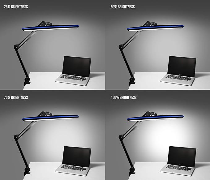 Neatfi XL 2,200 Lumens LED Task Lamp, 20W, 182 SMD LEDs, 23-Inch Ultra-Wide, 4 Brightness Levels, 3 Light Modes, Dimmable, Eye-Caring, Glare-Free (CCT with Clamp, Black)