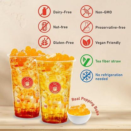 O's Bubble Boba Tea Kit - 6 Servings Bubble Tea Kit - Popping Boba Party Kit - 3 flavors Popping Boba Kit - 6 Packs of Syrups and 6 packs of Popping Boba - All in One Boba Kit for Popping Boba Tea Lovers