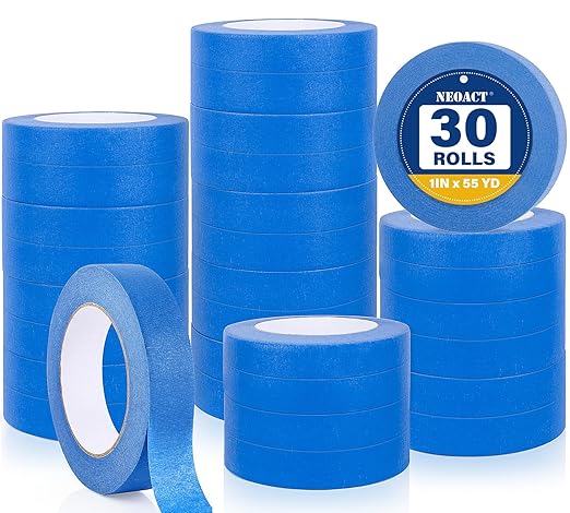 NEOACT Blue Painters Tape 1 Inch Wide, 30 Rolls X 55 Yards Multi-Surface Bulk Masking Tape with Sharp Lines,Residue Free Painting for Indoor and Outdoor, Automotive,Home,Wall