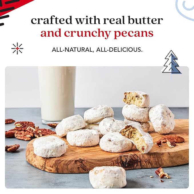 David’s Cookies Winter Wonderland Butter Pecan Meltaway Cookies Tin - Delicious Butter Cookies with Crunchy Pecans - Soft & Melt In Your Mouth Flavorful Cookies, Gourmet Holiday Food Gift Basket 16oz