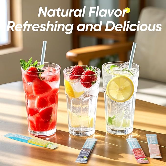 VitalHarvest 24 Sticks Electrolytes Powder Packets 6 Flavors Sugar Free Hydration Packets Electrolyte Liquid Daily IV Drink Mix with Lemon Lime, Watermelon, Orange, Raspberry, White Peach, Blueberry