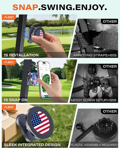 A2C American Flag Alloy Magnetic Golf Cart Phone Holder Compatible with MagSafe iPhone 12-17 Mini Fits EZGO, Club Car, Yamaha, Icon, Golf Accessories for Men Golfers Women Essentials Gift (US Flag)