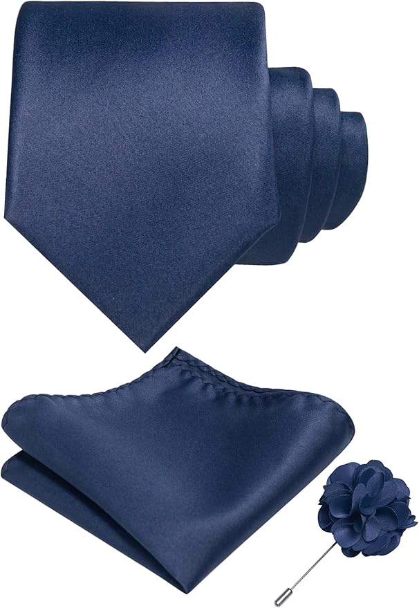 RBOCOTT Solid Color Tie and Pocket Square Hankerchief with Lapel Pin Set for Men
