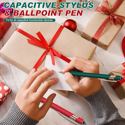 Tenare 12 Pieces 2 in 1 Stylus Metal Ballpoint Pen with Stylus Tip, 1.0 mm Black Ink Ballpoint Pen for Touch Screens(Red and Green)