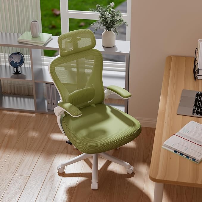 Computer Desk Chair, Ergonomic Office Chair M903 with Wheels, High Back Mesh Office Chair with Adjustable Lumbar Support, Headrest, Flip-Up Armrests, Green
