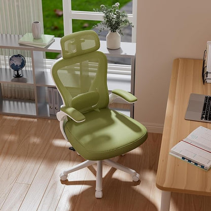 Computer Desk Chair, Ergonomic Office Chair M903 with Wheels, High Back Mesh Office Chair with Adjustable Lumbar Support, Headrest, Flip-Up Armrests, Green