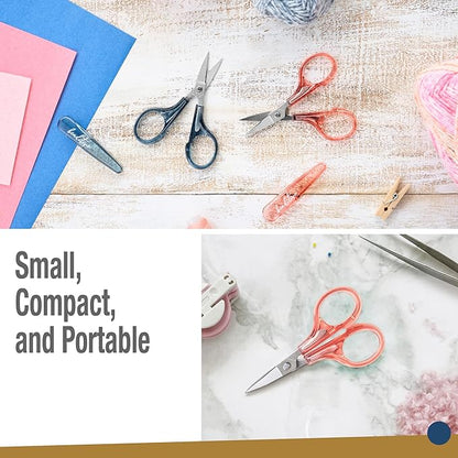 Beaditive Detail Craft Scissors Set (2 pcs) Curved and Straight, Sharp, Compact | Sewing, Embroidery, Paper Cutting, Crafting | Stainless Steel | Protective Cover (Blue&Pink)