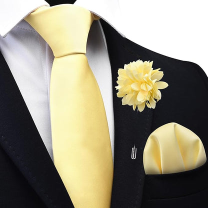 Branduce 3.15"（8cm） Pre-tied Adjustable Zipper Tie and Lapel Pin Solid Necktie Handkerchief Set for Men