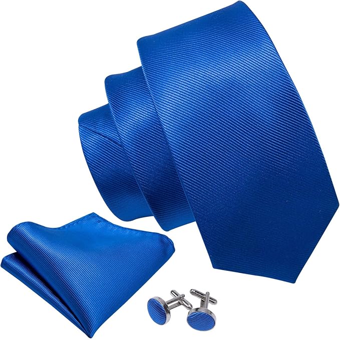 Barry.Wang Tie Sets for Men Silk Solid Necktie Stain Ties Handkerchief Pocket Square Cufflinks Wedding Business Dyed