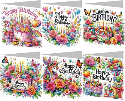 6PCS Diamond Art Painting Greeting Cards,Happy Birthday Cards with Envelopes,DIY Card Making Kits Thank You Card Arts Crafts for Birthday