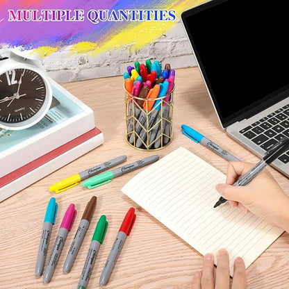 Teling 288 Pcs 12 Colors Permanent Markers Fine Colored Markers Assorted Colors Marker Pens Waterproof Works on Paper, Plastic, Wood, Metal and Glass for Adult Coloring Doodling