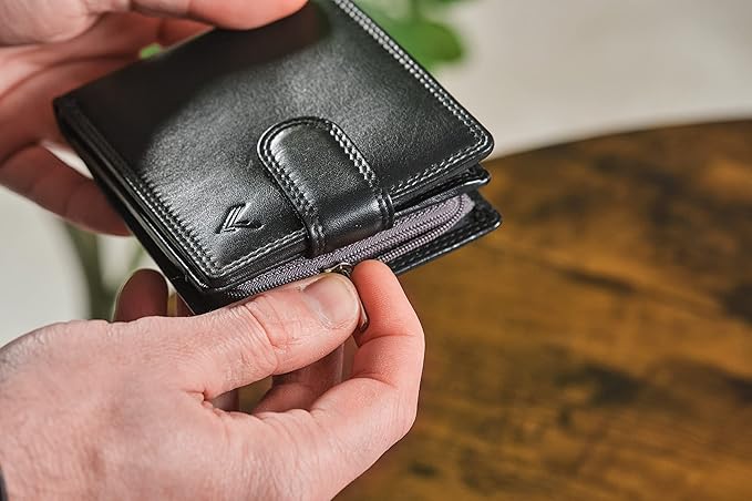Soft Leather Wallet for Men - Mens Wallet Bifold with Zipper Coin Pocket - Holds Bills, Credit Cards, Coins - Carteras para Hombres Piel - Billeteras de Hombres Cuero Original - RFID Blocking.