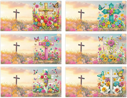 6pcs DIY Cross Diamond Art Painting Greeting Cards Kit, Rhinestone Art Holiday Birthday Card Set with Envelopes, DIY Festival Craft for Girlfriend, Christmas Valentine Gift Making Supplies