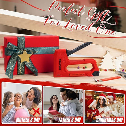 Light Duty Staple Gun for Wood, Red Upholstery Staple Gun Kit with 2000pcs JT21 Staples 1/4, 5/16, 3/8 inch and Staple Remover, Stapler Gun for Crafts, DIY, Classroom, Decoration