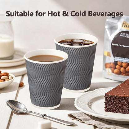 500 Pack 12oz Disposable Coffee Cups,Insulated Ripple Wall Paper Coffee Cups Bulk 12ounce,Hot & Cold Beverage Cup for Party,Home,Office,Cafe,Travel(Gray)