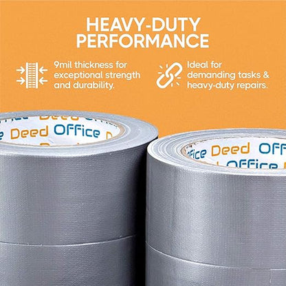 Duct Tape Heavy Duty Waterproof, 30 Yards x 2 Inch, 12-Roll Pack, All-Weather Grey Duct Tape Bulk, Strong, No Residue, Industrial and Professional Use