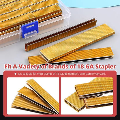 Hilitchi 2000Pcs 1 Inch 18 Gauge Narrow Crown Staples, Gold Brad Nails Gun Nails 18 Gauge Galvanized Finish Staples with Storage Case