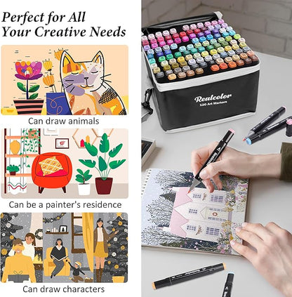 120 Alcohol Markers Set,Dual Tip Art Markers for Adult Coloring, Alcohol Marker Set for Drawing,Coloring,Sketching,Card Making,Illustration, Ideal for Artists, Designers & Crafters