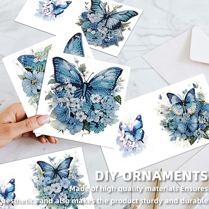 jinglinhh 12pcs Diamond Art Painting Butterfly Bluebird Greeting Cards with Envelopes, DIY Card Making Kits for Adults, Diamond Art Postcards Christmas Cards Craft Gifts