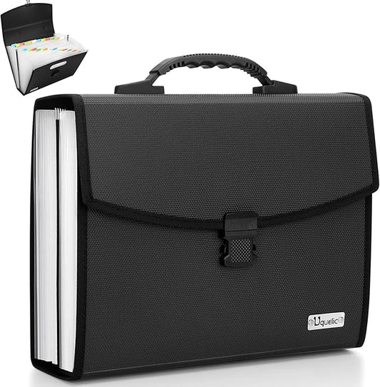 Uquelic 26 Pockets Expanding File Folder Organizer - Upgraded Durable Buckle, Accordion Folder Base with Ergonomic Portable Handle/Large A4 Letter Size Document Organizer, Folders with Pockets