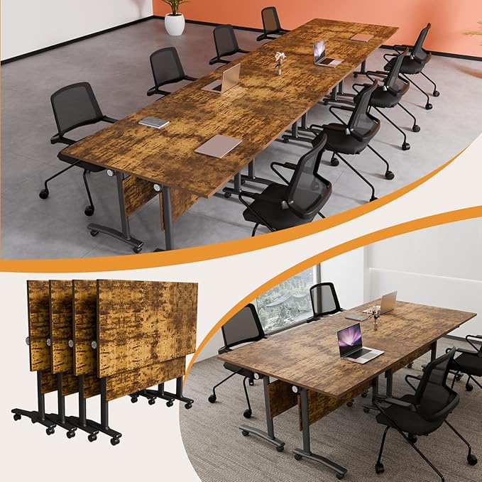 Conference Table, Folding Conference Room Table Meeting Tables, Flip Top Training Table Foldable Conference Tables with Wheels for Office, Conference Room, School (4 Pack B, 63 x 23.6 x 29.5 inch)