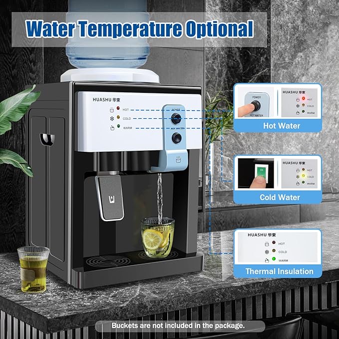 Water Dispenser Top Loading Countertop Water Cooler Dispenser with 3 Temperature Settings Desktop Electric Hot and Cold Dispensers for Home, Office, Dormitory (European White)