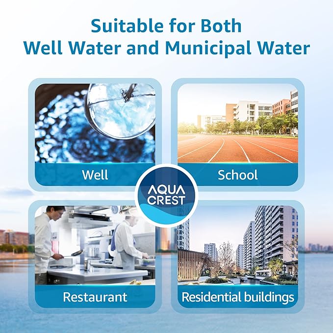 AQUA CREST FXHTC Whole House Water Filter, Well Water Filter Replacement for GE® FXHTC, GXWH40L, American Plumber W10-PR, Culligan® RFC-BBSA, W10-BC, Carbon Filters, 5 Micron, Pack of 3