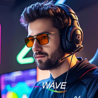 WAVE Blue Light Blocking Glasses,Gaming Glasses with Metal Frames,Computer Glasses for Eye Strain,Anti Glare