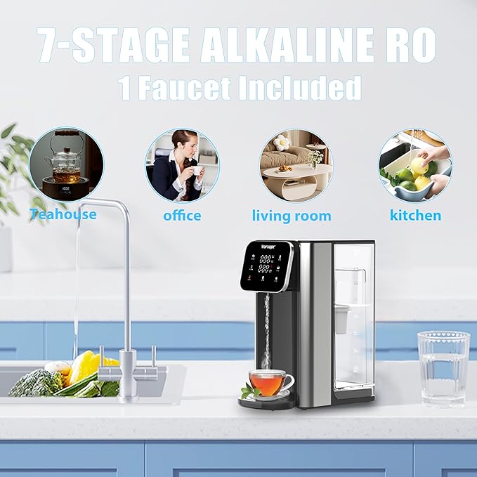 Vortopt Countertop Water Dispenser, 4L Large Tank, 4 Temperature Modes (Normal Temperature，45℃，85℃，95℃), 3S Fast Heating, Carbon Filter, Safety Lock & Water Shortage Alert,UR05，Black