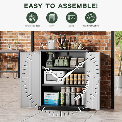 Greenvelly Metal Cabinet, 36" Locking Storage File Cabinet with Doors and Shelves for Office,Home,Gym,School,Kitchen(Black Grey)
