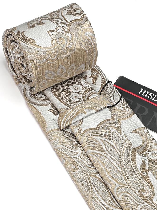 HISDERN Men Floral Ties Woven Classic 3.4" Necktie Set Formal Tie Pocket Square for Wedding with Handkerchief Gift Box