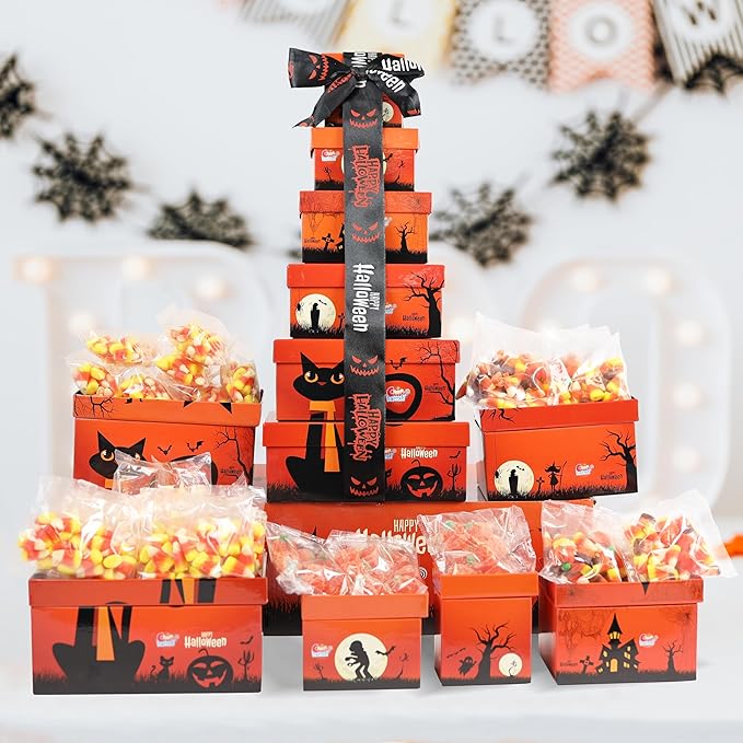 3 Flavor Variety Pack, Candy Corn (1.5 lbs), Autumn Mix (1 lb), Jelly Pumpkins (1 lb), Total 3.5 Lbs, Individually Wrapped, Festive Gift Tower
