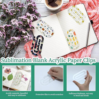 30 Pack Sublimation Blanks Acrylic Paper Clips, 3" x 1.2" Paper Clips Clear for Heat Transfer DIY Design, School Classroom Stationery Office, Home Gift Crafts Supplies (3x1.2inch (30Pcs))