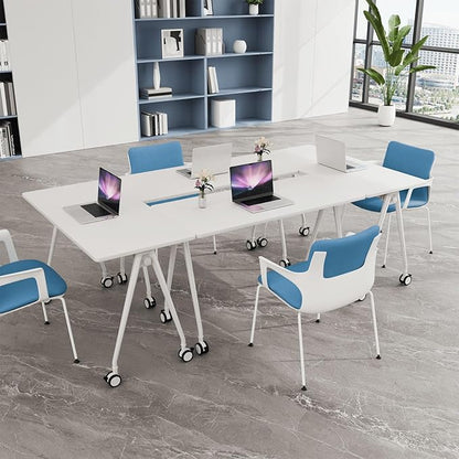 Folding Conference Table, Rectangular Conference Room Tables, Mobile Modular Training Table, Solid Steel Frame,Thickened Panel,for Offices,Meeting Room,Offices andSchools (6, White, 71in)