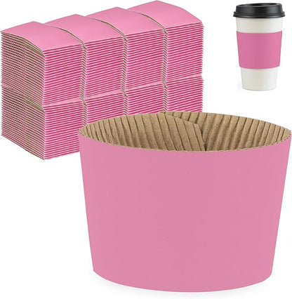 FMP Brands [200 Pack] Pink Coffee Cup Sleeves Disposable for Hot Drinks, Durable Corrugated Cardboard Cup Sleeves for 10-24 oz Cups, Beverage Insulator and Hand Protection for Hot & Cold Drinks
