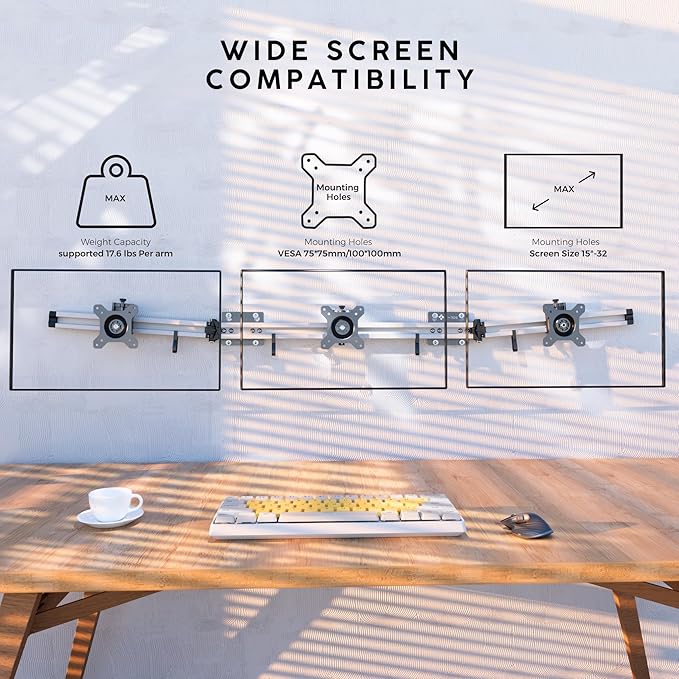 X-ROB Triple Monitor Wall Mount – Premium Aluminum 3 Arm Bracket for 15–32 Inch Screens, Dual Wall Anchors for Maximum Stability, Full Motion with 360° Rotation, VESA 75x75/100x100, Cable Management