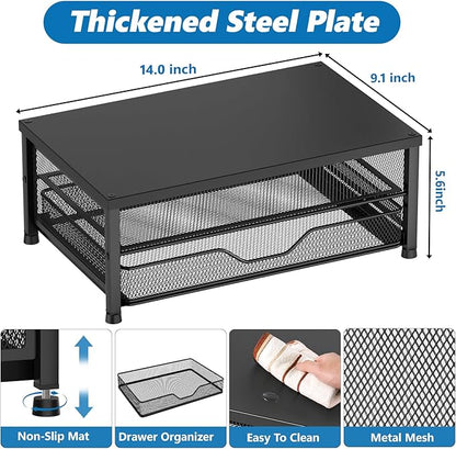 OPNICE Computer Monitor Stand Riser, Desk Organizers and Accessories with Drawer, Laptop Stand, Office Desk Accessories & Workspace Desktop Organizers Storage for Office Supplies(Black)