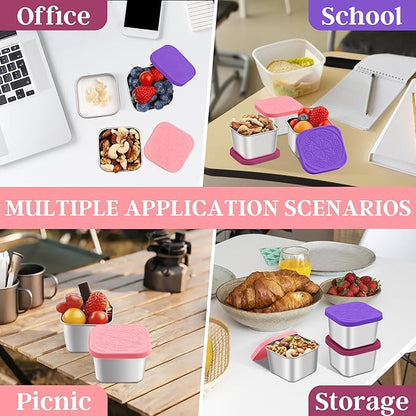 Stainless Steel Snack Containers for Kids,7.2oz Easy Open Leak Proof Reusable Snack Box Container with Lids,Small Lunch Containers for Meal Prep,School,Picnic and Travel-3Pack