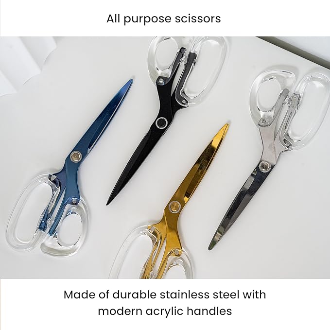 OfficeGoods 9” Stainless Steel Acrylic Scissors For Office and Home - Aesthetic and Sharp All Purpose Scissors, Perfect For Sewing, Arts and Crafts - Clear Rose Gold Metal