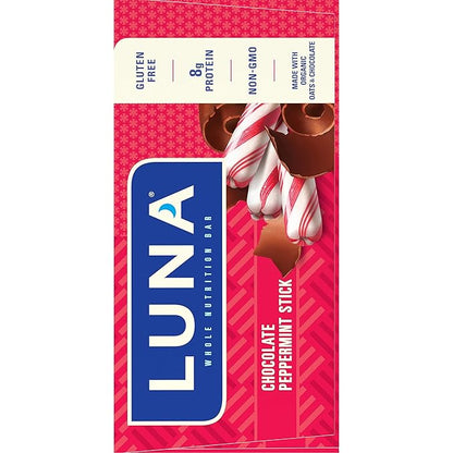 LUNA Bar - Chocolate Peppermint Stick Flavor - Snack Bars - Non-GMO - Gluten-Free Protein Bars - Made with Organic Oats (12 Pack)