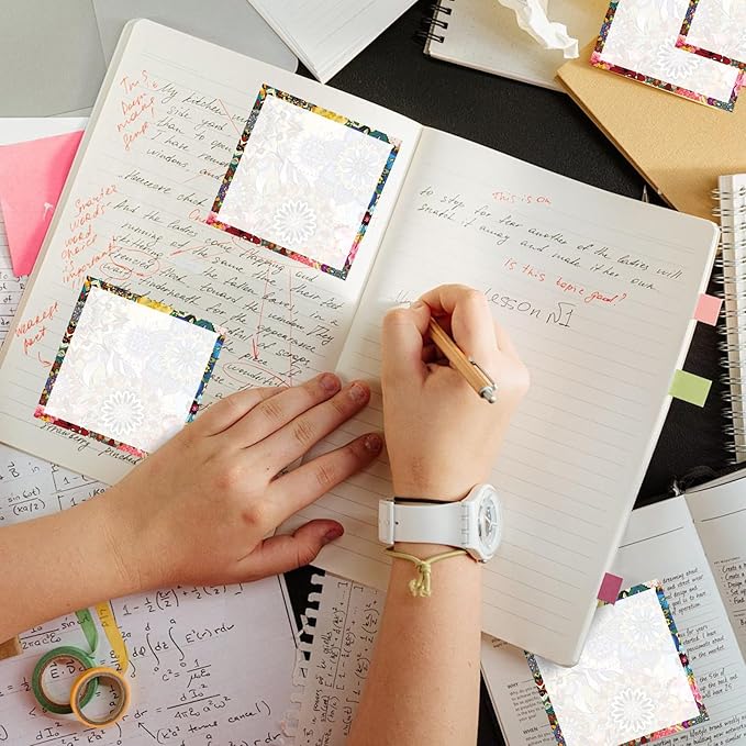 Sticky Notes 3x3 Inches, 2 Pack Cute Colorful Bright Self-Stick Note Pads, Easy to Post for Home, Office, Notebook, Meeting Luxuious Flowers