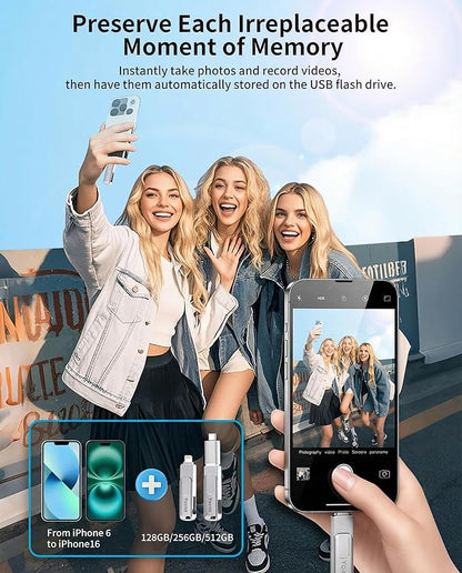 MFi Certified 512GB Flash Drive for iPhone & iPad, High-Speed Photo Stick for External Memory Storage, Backup & Transfer Files, USB Stick for iPhone/iPad/iOS/Android/PC (Available Space: ~484GB)Silver