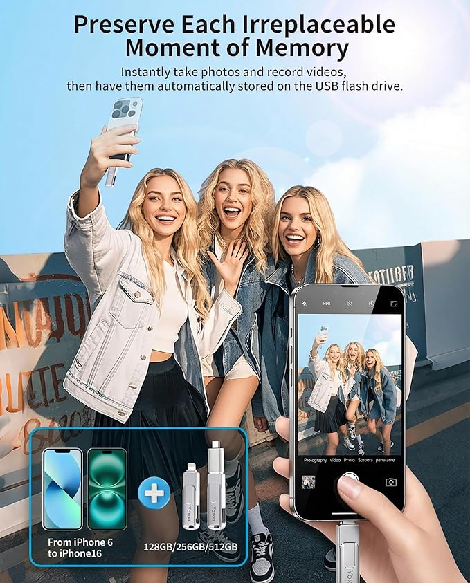 MFi Certified 256GB Flash Drive for iPhone & iPad, High-Speed Photo Stick for External Memory Storage, Backup & Transfer Files, USB Stick for iPhone/iPad/iOS/Android/PC (Available Space: ~244GB)Silver