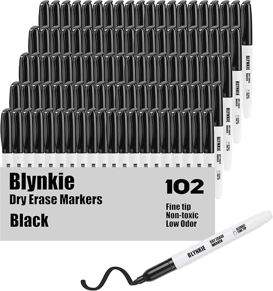 Dry Erase Markers Bulk Pack of 102 Fine Tip Black Whiteboard Markers, Low Odor Suitable for School Office or Home