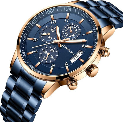 CRRJU Men's Fashion Stainless Steel Watches Date Waterproof Chronograph Wristwatches,Black Steel Band Waterproof Quartz Watch for Men