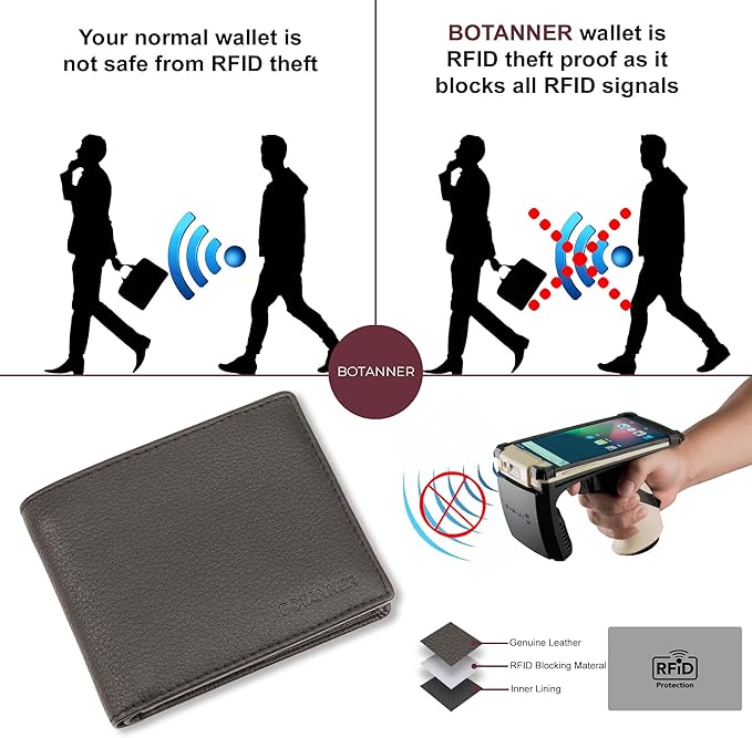 Genuine Leather Men's Flip ID Wallet RFID Blocking with 8 Credit Card Slots 2 ID Windows 3 Hidden Pockets 2 Sections for Notes | Pebble Black