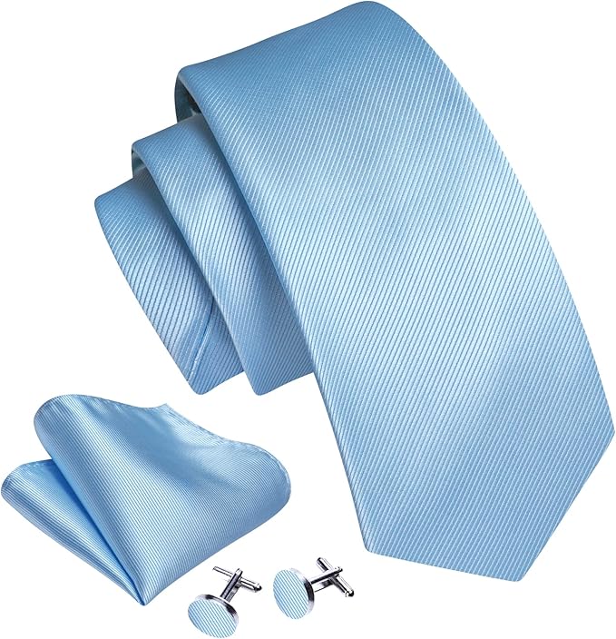 Barry.Wang Tie Sets for Men Silk Solid Necktie Stain Ties Handkerchief Pocket Square Cufflinks Wedding Business Dyed