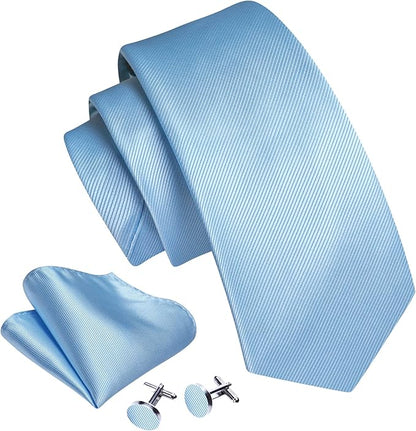 Barry.Wang Tie Sets for Men Silk Solid Necktie Stain Ties Handkerchief Pocket Square Cufflinks Wedding Business Dyed
