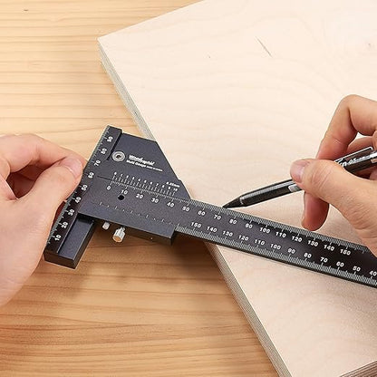 Scriber Gauge – Precision Marking Tool, Measuring Ruler, Layout Square, Thickness Gauge, CNC Aluminum Woodworking Tool for Joinery, Framing, Cabinet - Professional Classic Model (14 Inch)